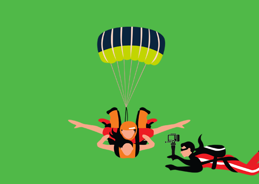 Tandem skydive for one guest with exterior camera footage
